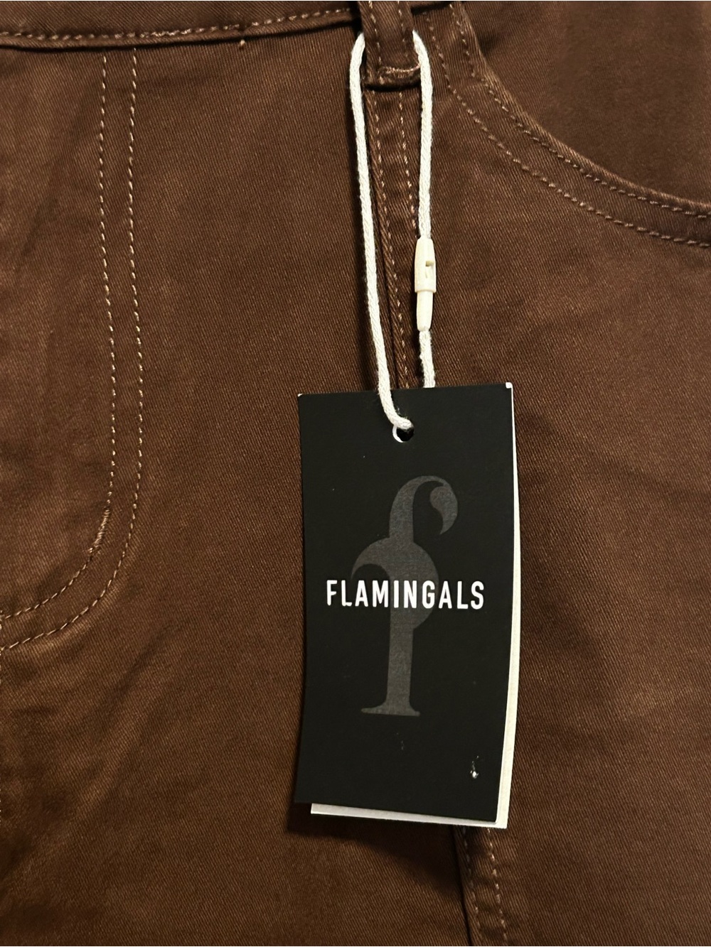 Flamingals Brown Wide Leg Pants NWT High Waist Stretch Boho Trouser Jeans Large - Picture 5 of 7